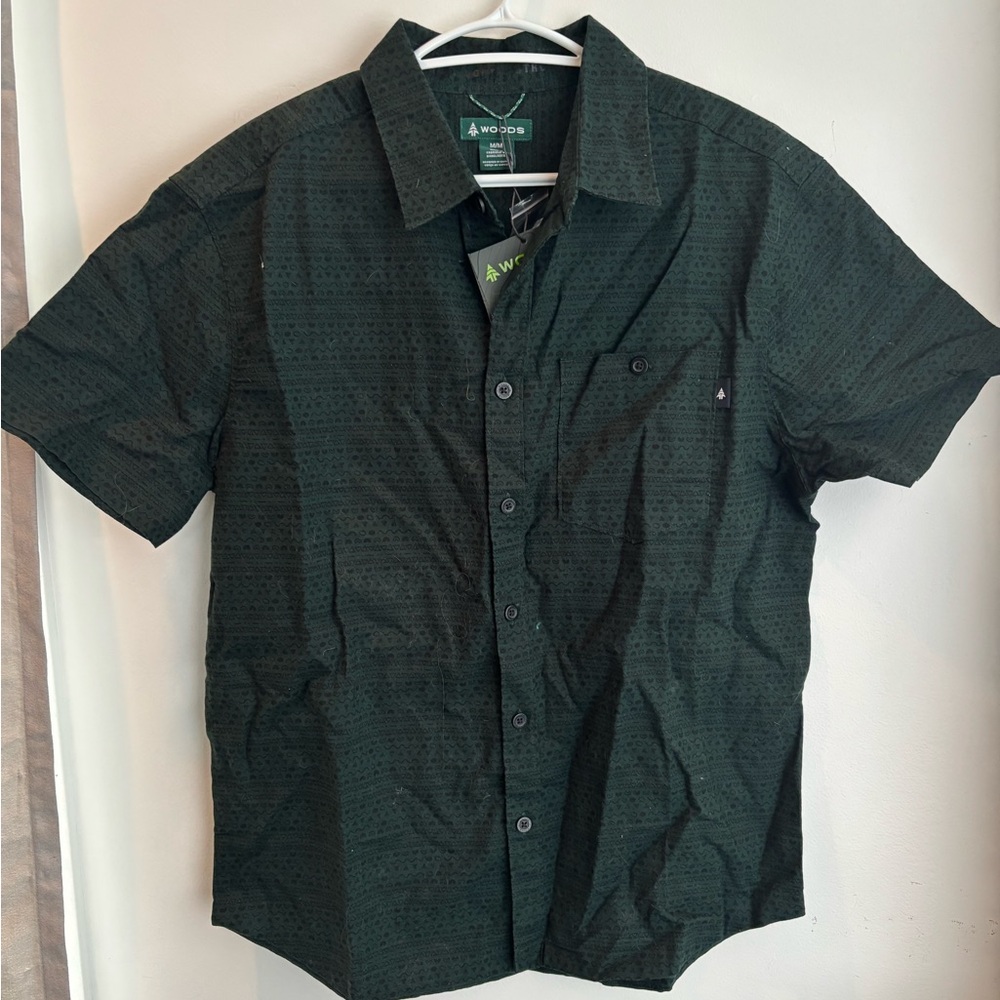 WOODS Green Button Down Shirt Short Sleeve